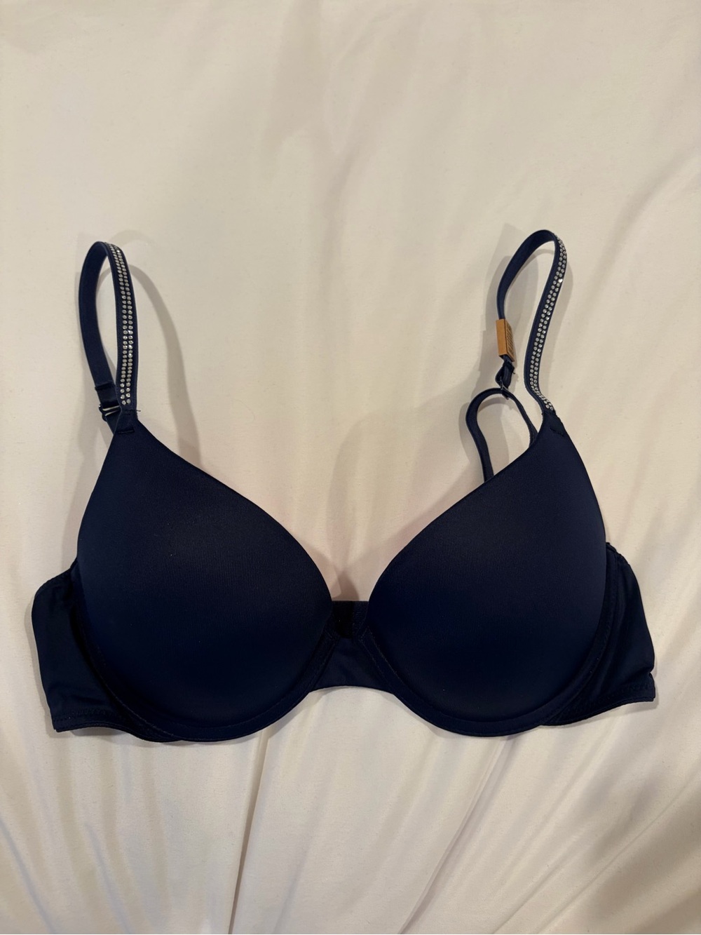 PINK Victoria's Secret Navy Padded Bra with Rhinestone-Trim Straps